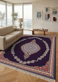 Burgundy & Gold Scroll Persian Rug · 1200 Reeds styled in a room — Stylish Rugs & Carpets, Sacramento