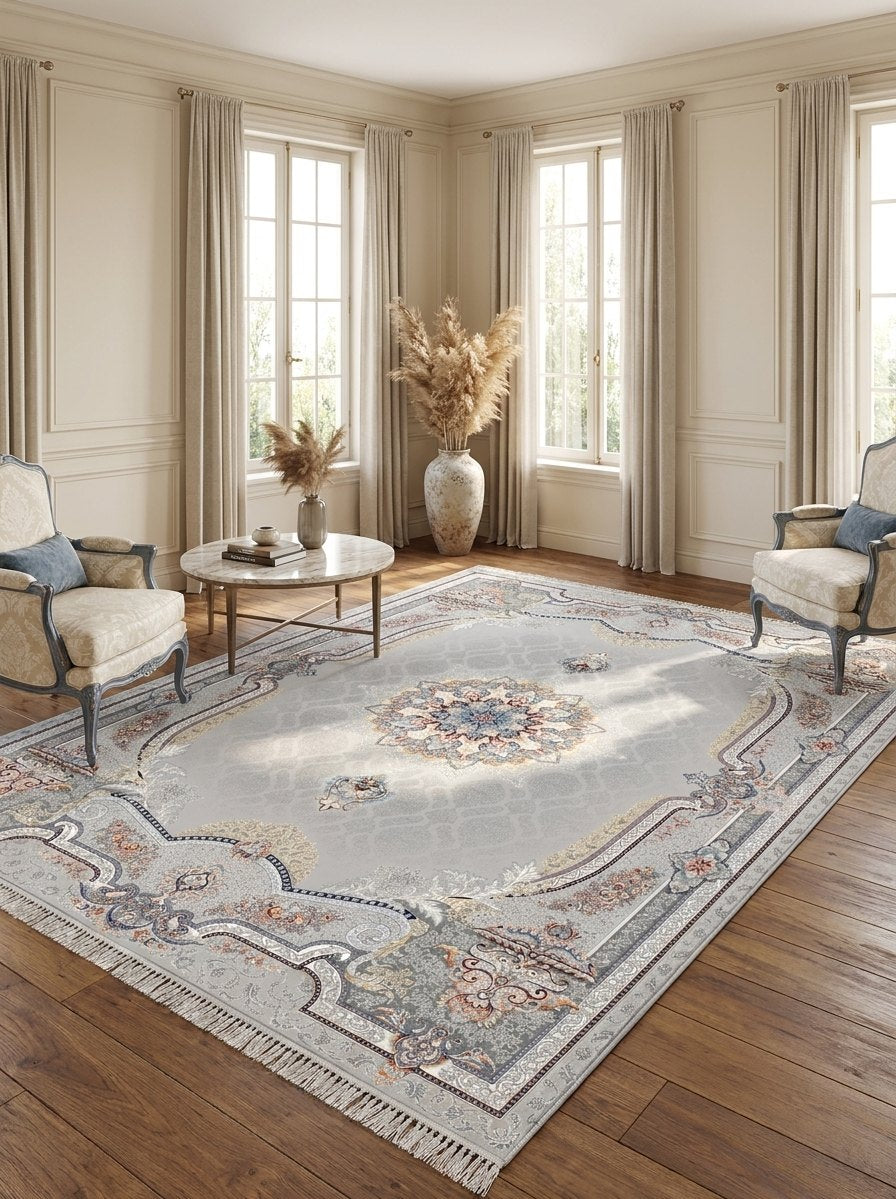 Silver Medallion Persian Rug · 1200 Reeds rug styled in a Sacramento home — Stylish Rugs & Carpets