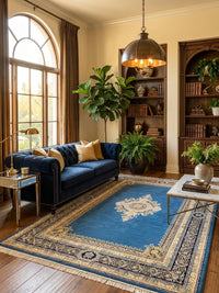 Navy Medallion Persian Rug rug styled in a Sacramento home — Stylish Rugs & Carpets