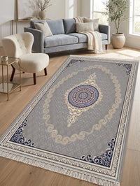 Silver Gray & Gold Scroll Persian Rug · 1200 Reeds — size 3x10Feet (91x300cm)  3Meters Runner shown to scale in a living room — Stylish Rugs & Carpets, Sacramento