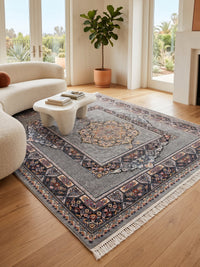Light Gray Traditional Medallion Persian Rug · 1200 Reeds — size 3x6Feet (91x200cm)  2Meters Runner shown to scale in a living room — Stylish Rugs & Carpets, Sacramento