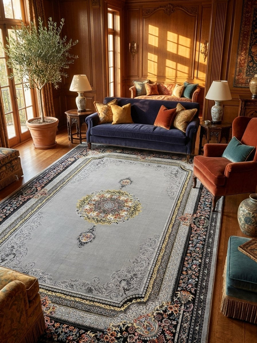 Light Gray Medallion Persian Rug rug styled in a Sacramento home — Stylish Rugs & Carpets