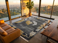 Gray & Gold Medallion Persian Rug · 1200 Reeds styled in a room — Stylish Rugs & Carpets, Sacramento