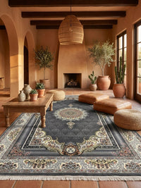 Dark Gray Floral Turkish Rug rug styled in a Sacramento home — Stylish Rugs & Carpets