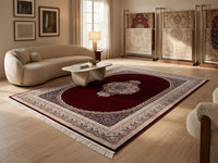 Burgundy Red Medallion Persian Rug · 1200 Reeds — size 3x10Feet (91x300cm)  3Meters Runner shown to scale in a living room — Stylish Rugs & Carpets, Sacramento