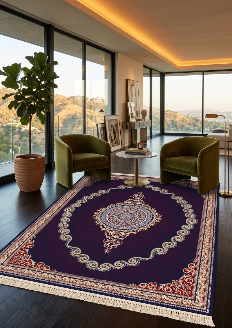 Burgundy and Gold Scroll Medallion Persian Rug 1200 Reeds | Stylish Rugs & Carpets