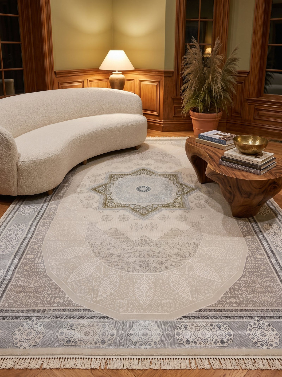 Beige Medallion Star Turkish Rug styled in a room — Stylish Rugs & Carpets, Sacramento