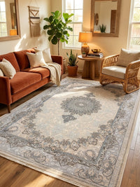 Beige & Cream Floral Turkish Rug rug styled in a Sacramento home — Stylish Rugs & Carpets