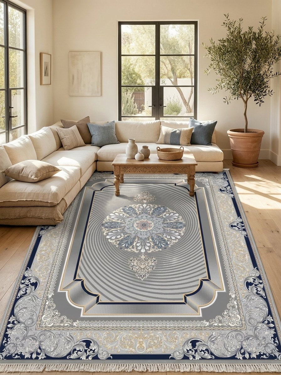 Dark Gray 3D Persian Rug · 1200 Reeds — size 3x10Feet (91x300cm)  3Meters Runner shown to scale in a living room — Stylish Rugs & Carpets, Sacramento