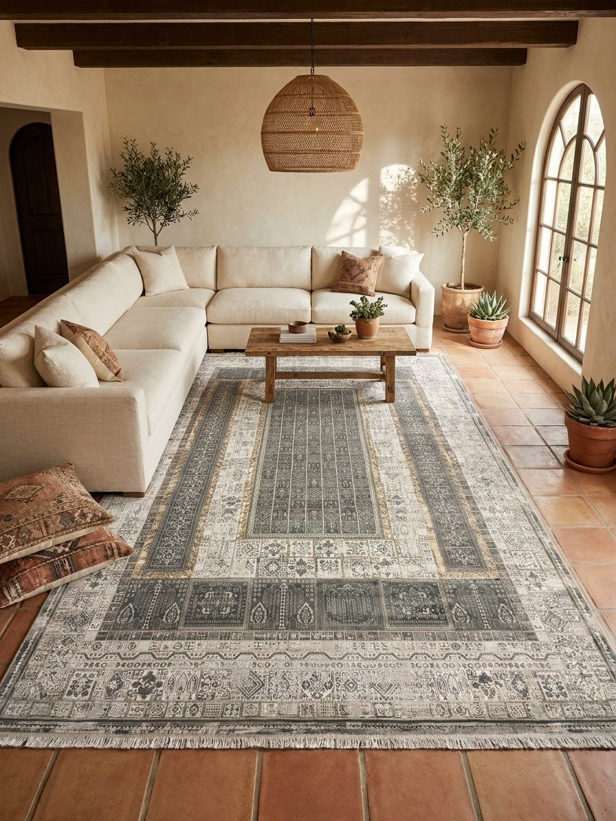 Light Gray Panel Turkish Rug rug styled in a Sacramento home — Stylish Rugs & Carpets