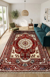 Red & Cream Persian Floral Rug - 6.5x10 Feet (200x300 cm)