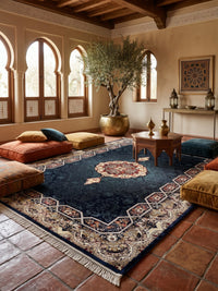 Navy Persian Design Rug — 1200 Reeds styled in a room — Stylish Rugs & Carpets, Sacramento