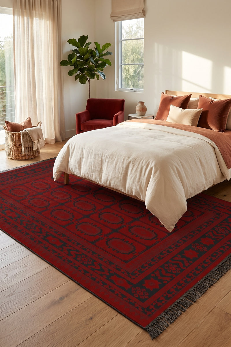 Red and black oval panel Turkish rug, design 05364A — Stylish Rugs & Carpets, Sacramento