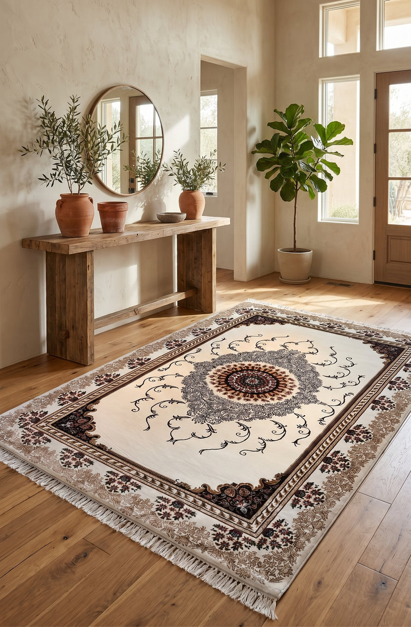 Luxury Cream Turkish Rug with 1.5 Million Points