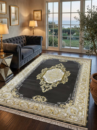 Gold Medallion Shah Persian Rug styled in a room — Stylish Rugs & Carpets, Sacramento
