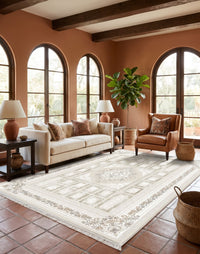 Beige Garden-Panel Turkish Rug — area rug styled in a room, Stylish Rugs & Carpets, Sacramento