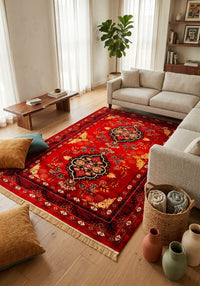 Afghan Red Tribal Persian Rug · 1200 Reeds styled in a room — Stylish Rugs & Carpets, Sacramento