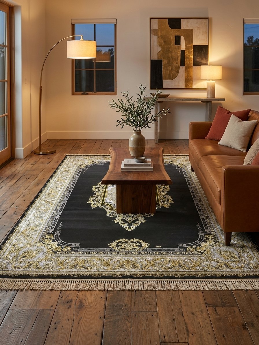 Gold Medallion Shah Persian Rug rug styled in a Sacramento home — Stylish Rugs & Carpets