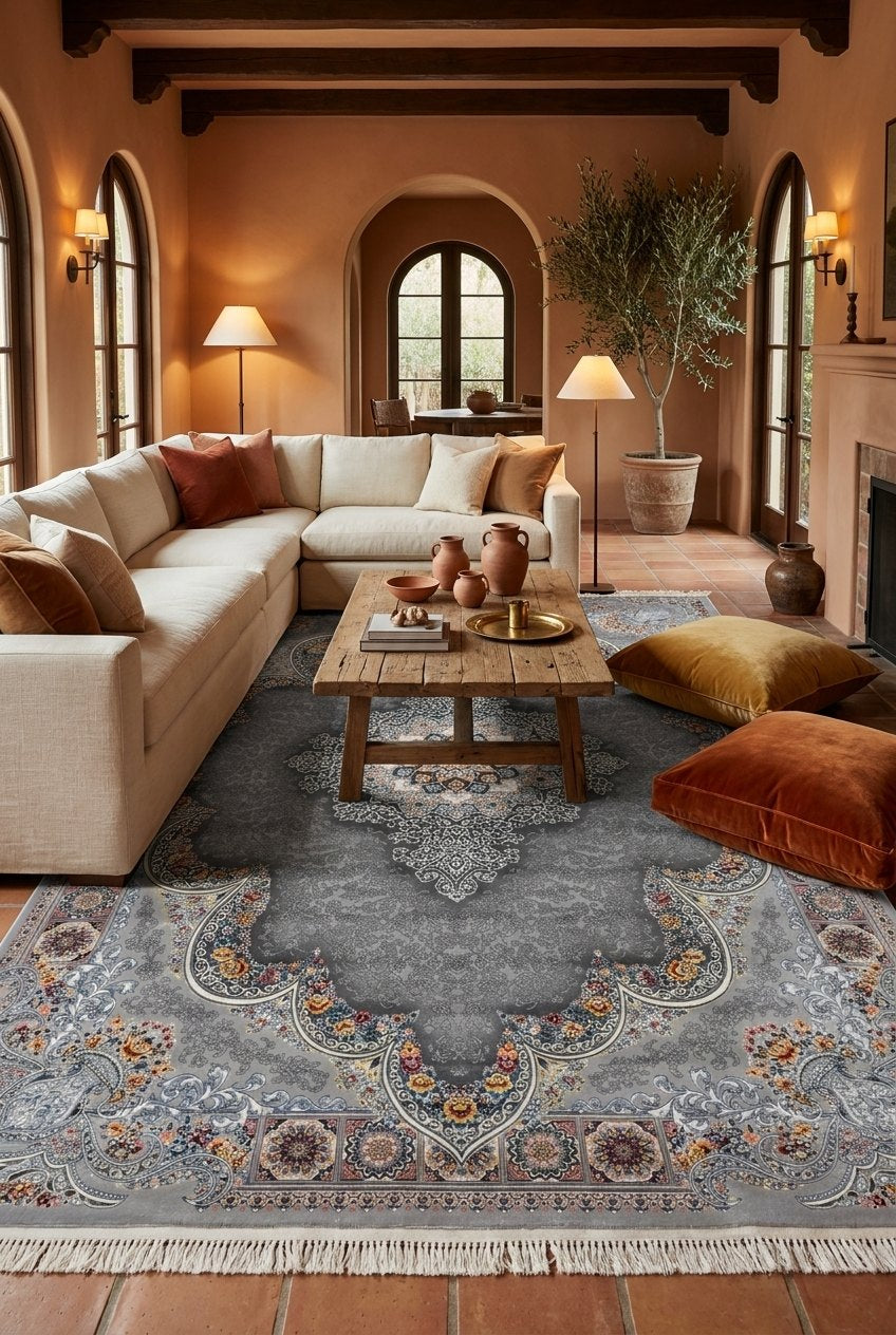 Room scene · Light Gray Medallion Persian Rug · 1200 Reeds