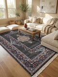 Dark Gray Medallion Persian Rug · 1200 Reeds — size 3x6Feet (91x200cm)  2Meters Runner shown to scale in a living room — Stylish Rugs & Carpets, Sacramento