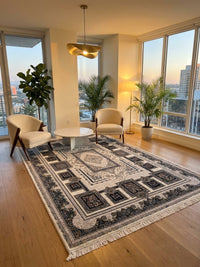 Cream & Silver Medallion Persian Rug rug styled in a Sacramento home — Stylish Rugs & Carpets