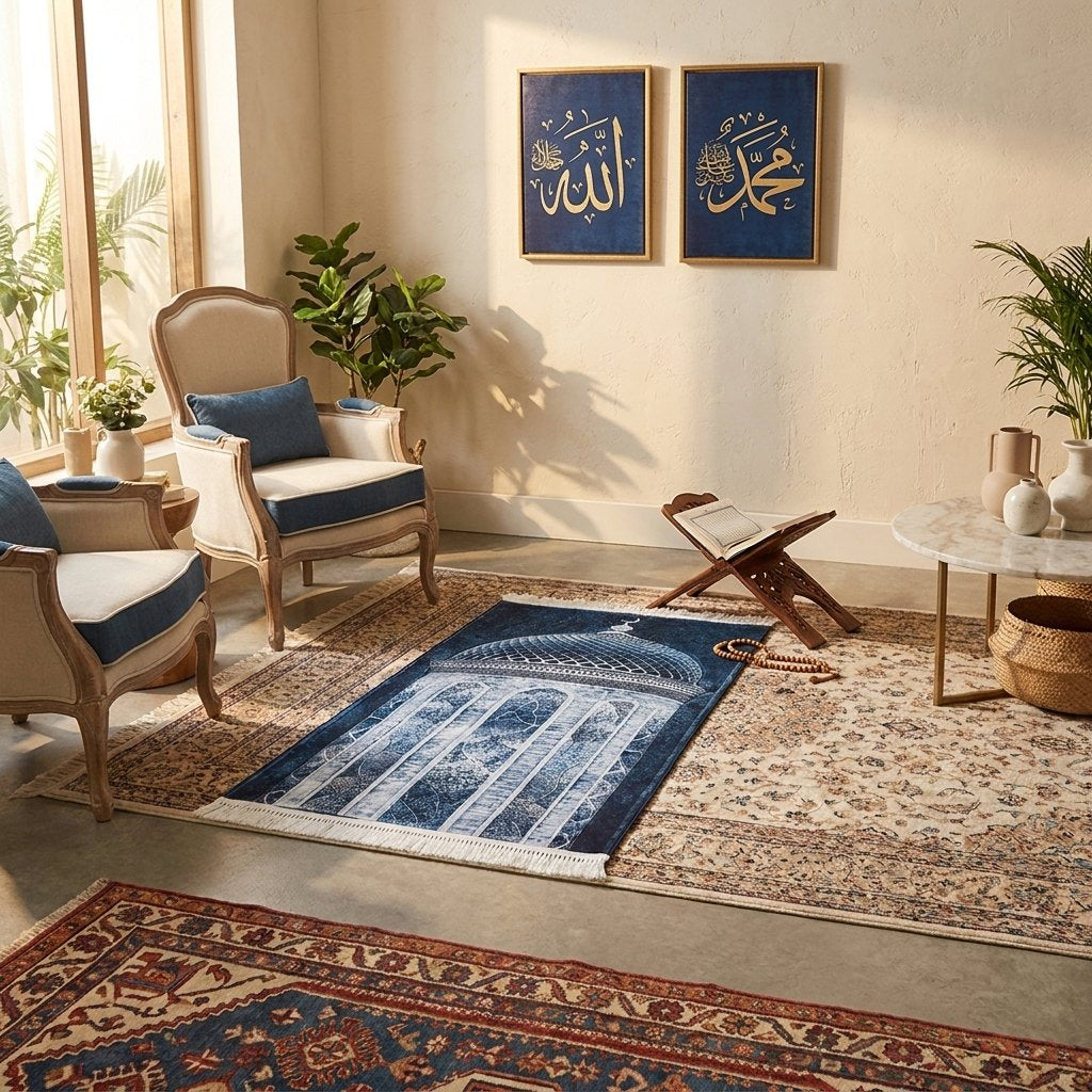 Crystal Dome Padded Prayer Mat — area rug styled in a room, Stylish Rugs & Carpets, Sacramento