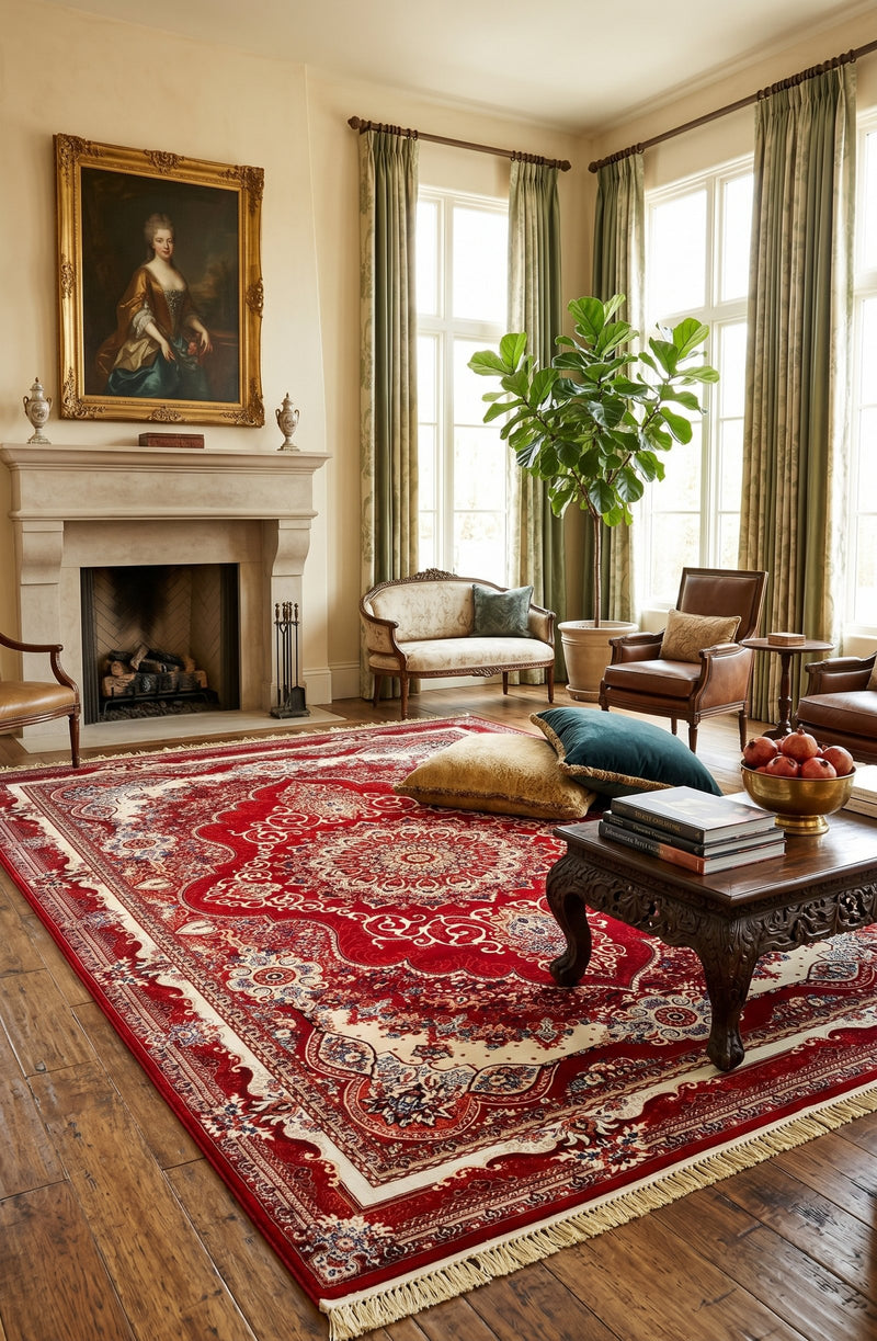 Traditional Kashan Red Floral Turkish Rug 1200 Reeds