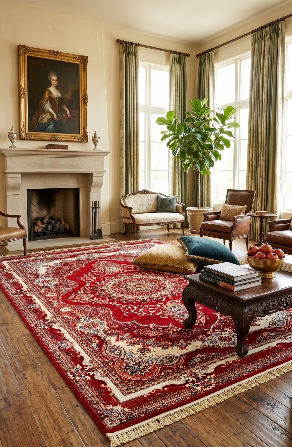 Traditional Kashan Red Floral Turkish Rug 1200 Reeds styled in a room — Stylish Rugs & Carpets, Sacramento
