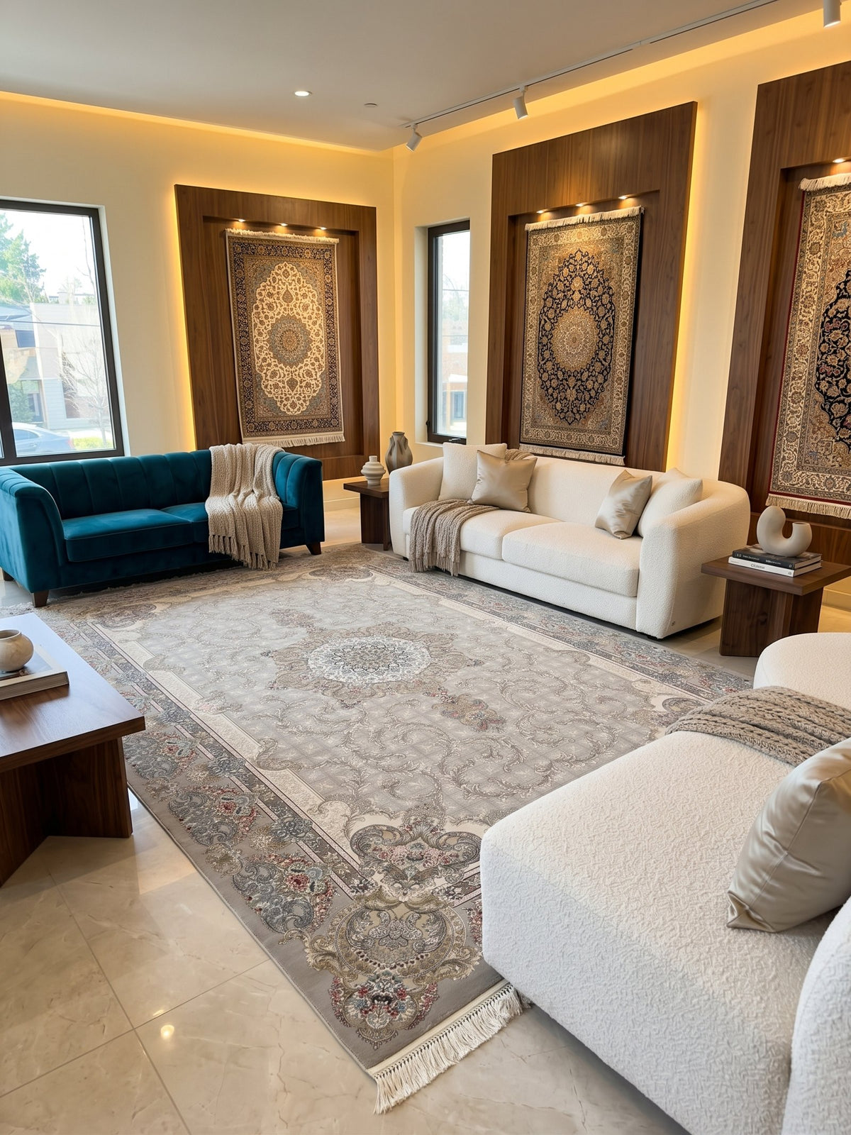 Light Cream Medallion Persian Rug · 2M Points styled in a room — Stylish Rugs & Carpets, Sacramento