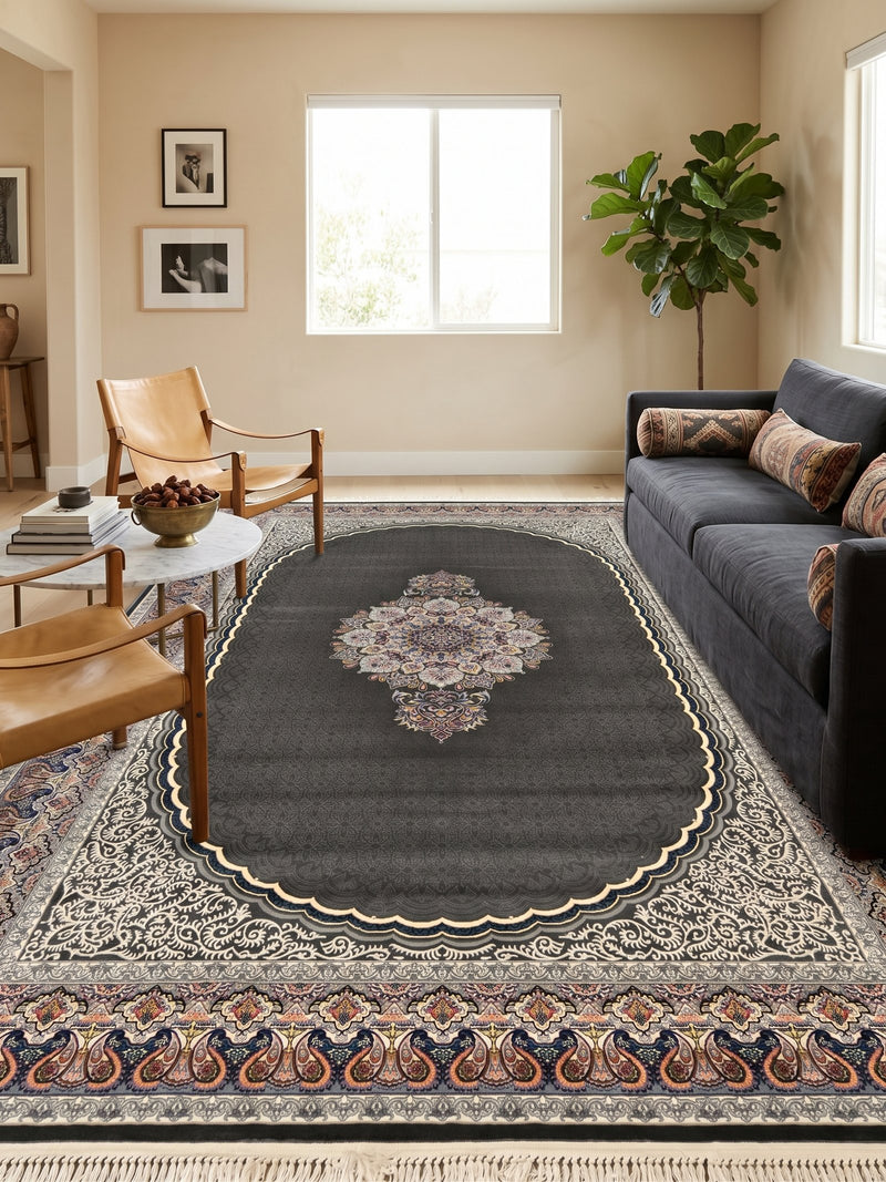 2026 Dark Gray Luxury Traditional Rug 1200 Reeds 3M Plus Density | Stylish Rugs & Carpets