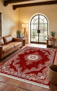 Star Kashan Persian Rug, Red — 1200 Reeds styled in a room — Stylish Rugs & Carpets, Sacramento