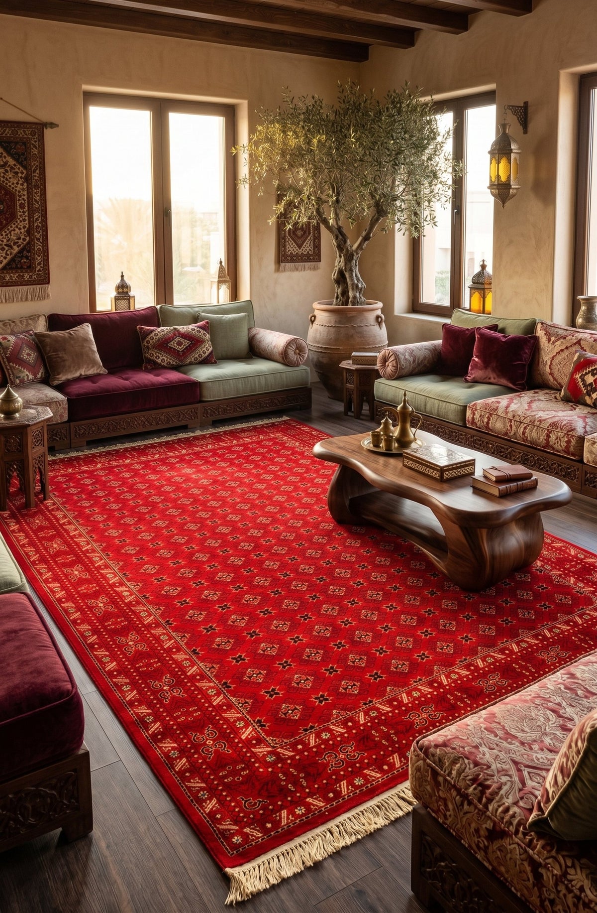 Turkman Red Rug 1200 Reeds styled in a room — Stylish Rugs & Carpets, Sacramento
