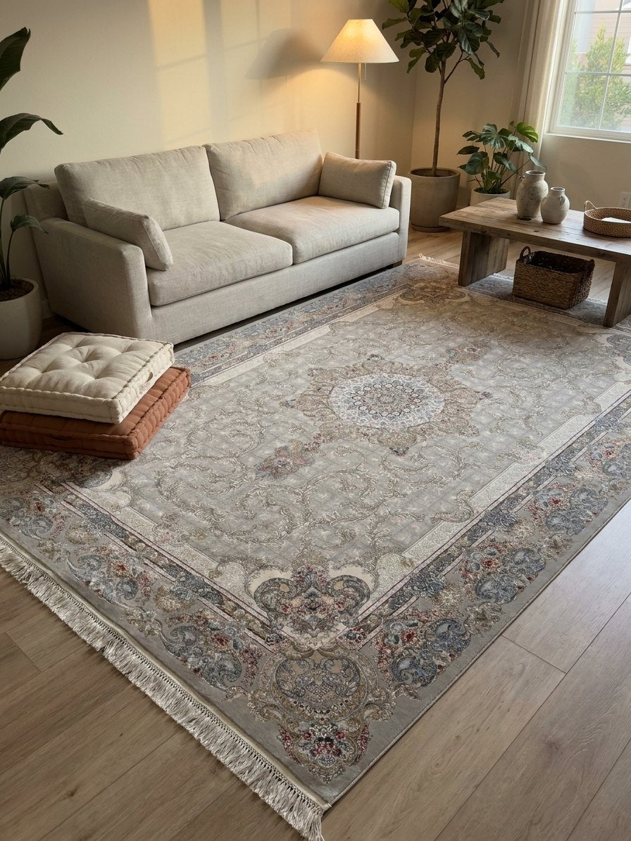 Light Cream Medallion Persian Rug · 2M Points rug styled in a Sacramento home — Stylish Rugs & Carpets