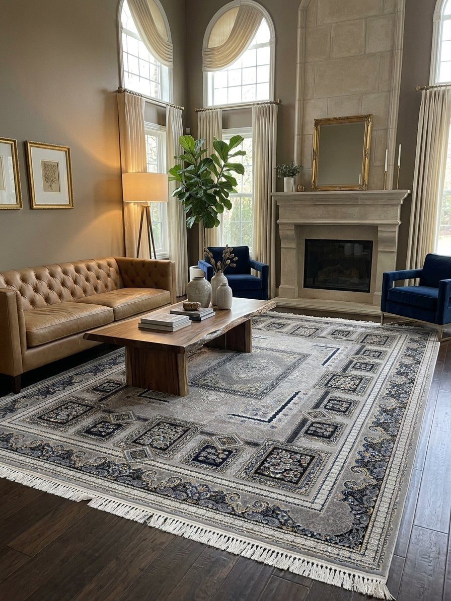Gray Medallion Persian Rug rug styled in a Sacramento home — Stylish Rugs & Carpets