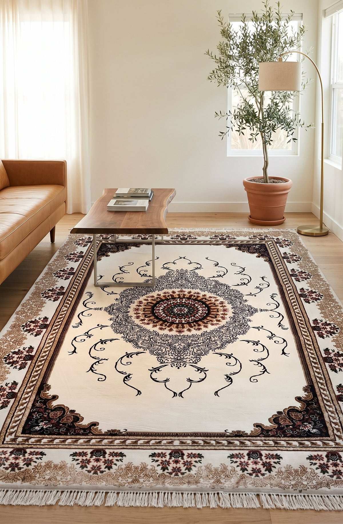 Luxury Cream Turkish Rug — 1.5M Points — area rug styled in a room, Stylish Rugs & Carpets, Sacramento