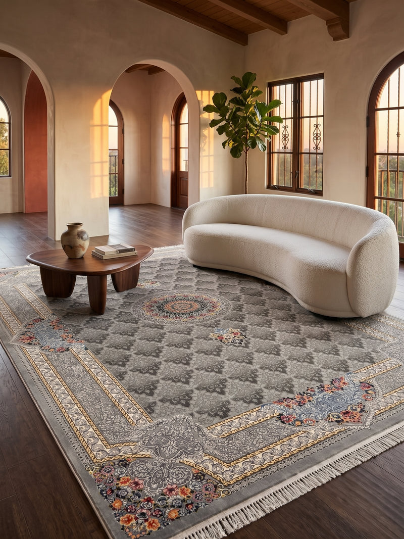 2026 Luxury Traditional Persian-Inspired Rug Light Gray Classic Central Medallion 1200 Reeds
