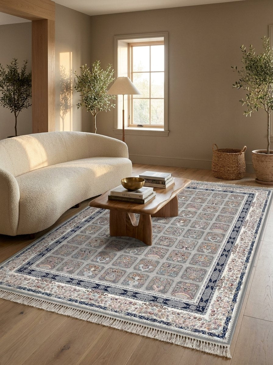 Gray Patchwork Persian Rug · 1200 Reeds rug styled in a Sacramento home — Stylish Rugs & Carpets