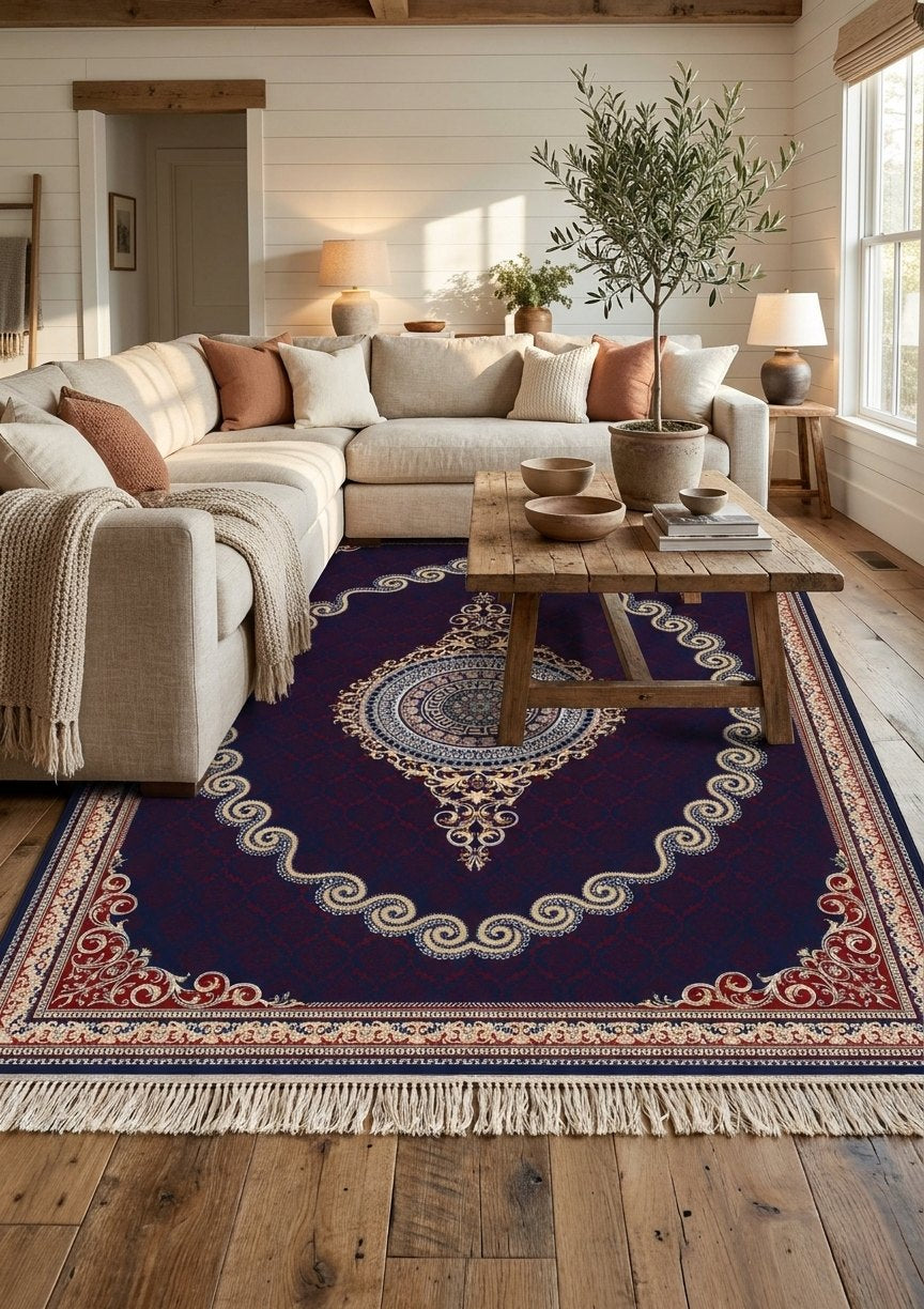 Red & Gold Scroll Persian Rug · 1200 Reeds rug styled in a Sacramento home — Stylish Rugs & Carpets