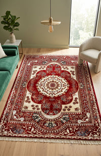 Red & Cream Persian Floral Rug — size 8.2x11.5 Feet (250x350 cm) shown to scale in a living room — Stylish Rugs & Carpets, Sacramento