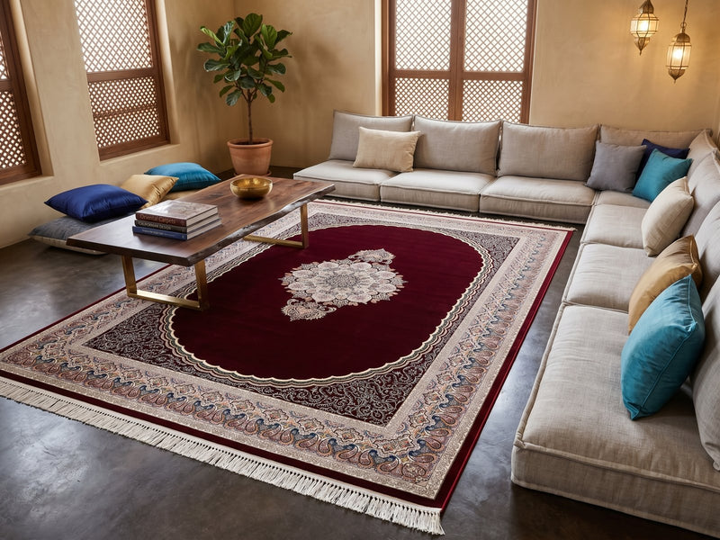 2026 Burgundy Red Luxury Traditional Rug 1200 Reeds | Stylish Rugs & Carpets