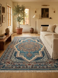 Blue Persian Rug — 1200 Reeds — area rug styled in a room, Stylish Rugs & Carpets, Sacramento