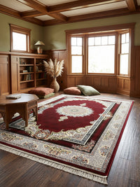 Crimson Red Floral Medallion Turkish Rug styled in a room — Stylish Rugs & Carpets, Sacramento