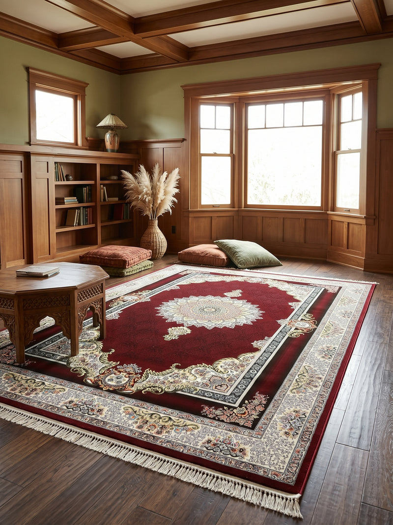 18 Lancet Live Crimson Red Floral Medallion Turkish Rug | Stylish Rugs