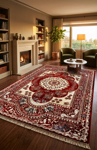 Red & Cream Persian Floral Rug styled in a room — Stylish Rugs & Carpets, Sacramento