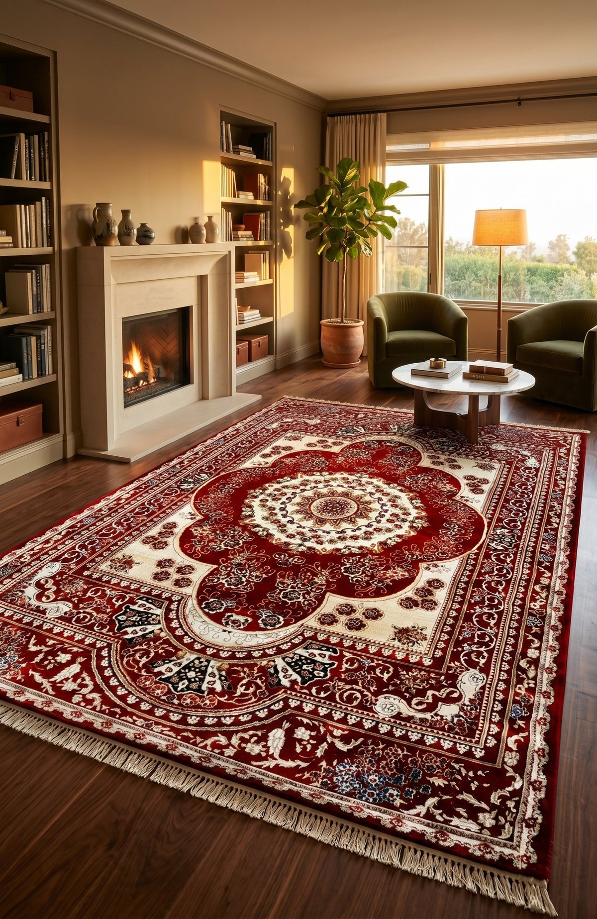 Red & Cream Persian Floral Rug styled in a room — Stylish Rugs & Carpets, Sacramento