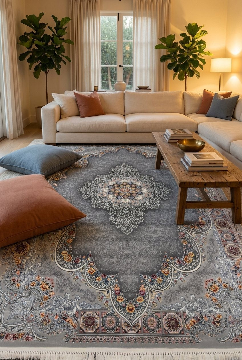 Room scene · Light Gray Medallion Persian Rug · 1200 Reeds