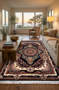 Traditional Kashan Blue Floral Turkish Rug 1200 Reeds styled in a room — Stylish Rugs & Carpets, Sacramento