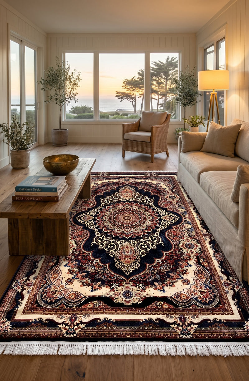 Traditional Kashan Blue Floral Turkish Rug 1200 Reeds