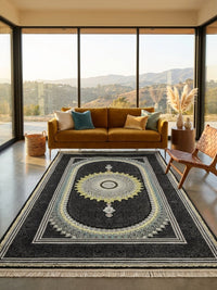 Black Medallion Turkish Rug rug styled in a Sacramento home — Stylish Rugs & Carpets