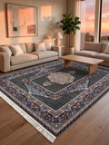 Dark Gray Traditional Medallion Persian Rug · 1200 Reeds — size 3x6Feet (91x200cm)  2Meters Runner shown to scale in a living room — Stylish Rugs & Carpets, Sacramento